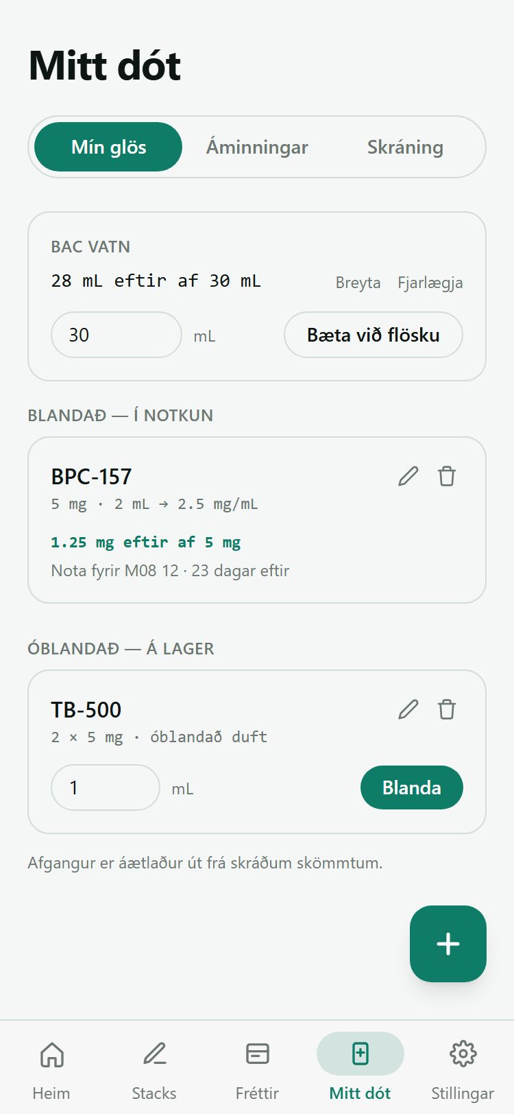 BAC-vatnsflaska með eftirstandandi magni